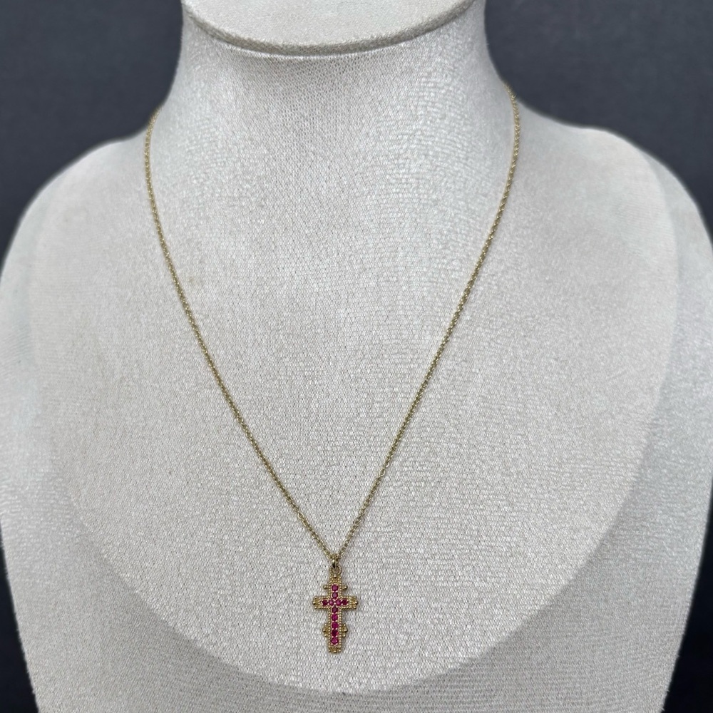 Judith Ripka 14K Gold Cross Pendant Necklace.